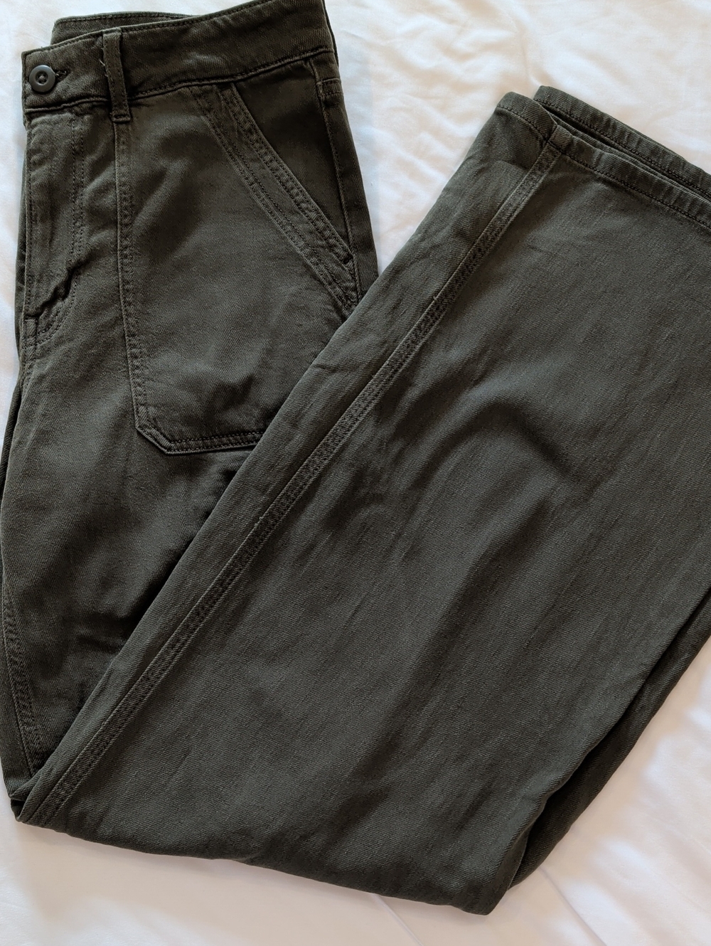 American Eagle Olive Green Cargo Pants High Waist Wide Leg Size 6 Long